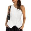 imageCicy Bell Womens One Shoulder Blazer Vest Summer Fitted Button Down Waistcoat Trendy Work Sleeveless Suit TopsWhite