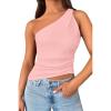 imageCicy Bell Womens One Shoulder Tank Tops Summer Going Out Tops Ruched Asymmetrical Sleeveless Shirts Pink