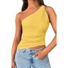 imageCicy Bell Womens One Shoulder Tank Tops Summer Going Out Tops Ruched Asymmetrical Sleeveless ShirtsYellow