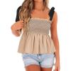 imageCicy Bell Womens Summer Babydoll Tank Tops Smocked Square Neck Casual Sleeveless Shirts Beach Backless Peplum Blouses Khaki