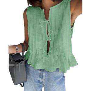 imageCicy Bell Womens Bow Front Tie Tank Tops Pleated Babydoll Top Sleeveless Cute Coquette Shirt Summer OutfitsMint Green
