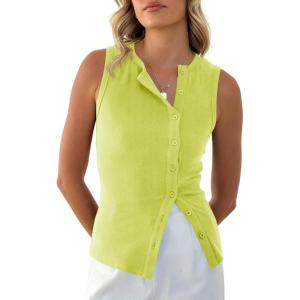 imageCicy Bell Womens Button Down Tank Tops Summer Sleeveless Vest Tops Trendy Ribbed Fitted Going Out ShirtsFluorescent Green