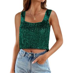 imageCicy Bell Womens Sequin Crop Tank Tops Cute Sleeveless Sparkly Camisole Blouse Cocktail Evening Party Tank Shirts