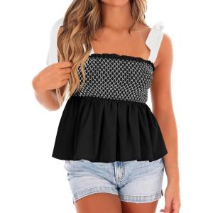 imageCicy Bell Womens Summer Babydoll Tank Tops Smocked Square Neck Casual Sleeveless Shirts Beach Backless Peplum BlousesBlack