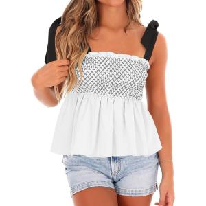 imageCicy Bell Womens Summer Babydoll Tank Tops Smocked Square Neck Casual Sleeveless Shirts Beach Backless Peplum BlousesWhite