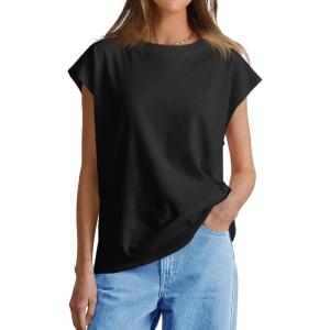 imageCicy Bell Womens Summer Cap Sleeve Tank Tops Casual Crew Neck Tshirts Trendy Loose Fit Basic Tee ShirtsBlack