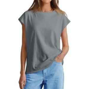 imageCicy Bell Womens Summer Cap Sleeve Tank Tops Casual Crew Neck Tshirts Trendy Loose Fit Basic Tee ShirtsGrey