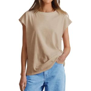 imageCicy Bell Womens Summer Cap Sleeve Tank Tops Casual Crew Neck Tshirts Trendy Loose Fit Basic Tee ShirtsKhaki