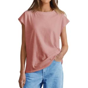 imageCicy Bell Womens Summer Cap Sleeve Tank Tops Casual Crew Neck Tshirts Trendy Loose Fit Basic Tee ShirtsPink