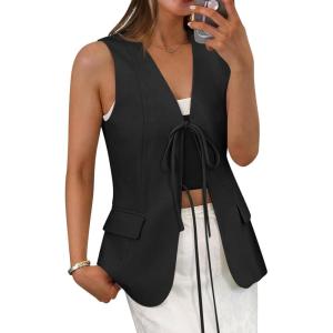 imageCicy Bell Womens Tie Front Blazer Vest Summer Sleeveless V Neck Tank Top 2025 Casual Business WaistcoatBlack