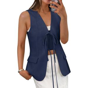 imageCicy Bell Womens Tie Front Blazer Vest Summer Sleeveless V Neck Tank Top 2025 Casual Business WaistcoatNavy