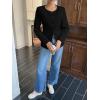 imageCicy Bell Womens Business Casual Fitted Blazers Collarless Split Hem Work Office Button Down Suit JacketsBlack