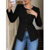 imageCicy Bell Womens Business Casual Fitted Blazers Collarless Split Hem Work Office Button Down Suit JacketsBlack