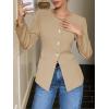 imageCicy Bell Womens Business Casual Fitted Blazers Collarless Split Hem Work Office Button Down Suit JacketsKhaki