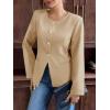 imageCicy Bell Womens Business Casual Fitted Blazers Collarless Split Hem Work Office Button Down Suit JacketsKhaki