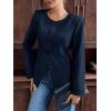 imageCicy Bell Womens Business Casual Fitted Blazers Collarless Split Hem Work Office Button Down Suit JacketsNavy
