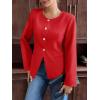imageCicy Bell Womens Business Casual Fitted Blazers Collarless Split Hem Work Office Button Down Suit JacketsRed
