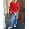 imageCicy Bell Womens Business Casual Fitted Blazers Collarless Split Hem Work Office Button Down Suit JacketsRed