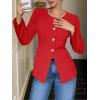 imageCicy Bell Womens Business Casual Fitted Blazers Collarless Split Hem Work Office Button Down Suit JacketsRed