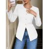 imageCicy Bell Womens Business Casual Fitted Blazers Collarless Split Hem Work Office Button Down Suit JacketsWhite
