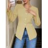 imageCicy Bell Womens Business Casual Fitted Blazers Collarless Split Hem Work Office Button Down Suit JacketsYellow