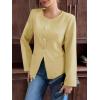 imageCicy Bell Womens Business Casual Fitted Blazers Collarless Split Hem Work Office Button Down Suit JacketsYellow