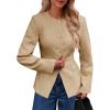 imageCicy Bell Womens Business Casual Fitted Blazers Collarless Split Hem Work Office Button Down Suit JacketsKhaki