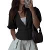 imageCicy Bell Womens Puff Short Sleeve Blazers Business Casual Button Down Lightweight Suit JacketsBlack