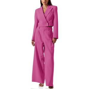 imageCicy Bell Womens Cropped Blazer 2 Piece Outfits Business Casual Blazer Jacket and Wide Leg Work Pants Suit SetsRose Red