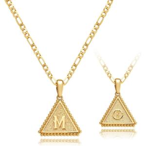 imageCicy Bell Womens Initial Necklace 18k Gold Plated AZ Triangle Letter Dainty Figaro Chain Pendant Necklace Jewelry Gifts 177 with 4 ExtenderMGold