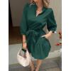imageCicy Bell Womens Puff 34 Sleeve Mini Dresses Bow Tie Waist V Neck Casual Trendy Ruffle Tiered Short DressesDark Green