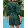 imageCicy Bell Womens Puff 34 Sleeve Mini Dresses Bow Tie Waist V Neck Casual Trendy Ruffle Tiered Short DressesDark Green
