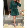 imageCicy Bell Womens Puff 34 Sleeve Mini Dresses Bow Tie Waist V Neck Casual Trendy Ruffle Tiered Short DressesDark Green