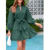 imageCicy Bell Womens Puff 34 Sleeve Mini Dresses Bow Tie Waist V Neck Casual Trendy Ruffle Tiered Short DressesDark Green