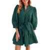imageCicy Bell Womens Puff 34 Sleeve Mini Dresses Bow Tie Waist V Neck Casual Trendy Ruffle Tiered Short DressesDark Green