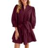 imageCicy Bell Womens Puff 34 Sleeve Mini Dresses Bow Tie Waist V Neck Casual Trendy Ruffle Tiered Short DressesWine Red