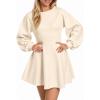 imageCicy Bell Womens Puff Long Sleeve Sweater Dresses Casual Trendy ALine Short Mini Dress Fall High Waisted Skater DressBeige