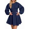 imageCicy Bell Womens Puff Long Sleeve Sweater Dresses Casual Trendy ALine Short Mini Dress Fall High Waisted Skater DressNavy