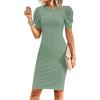 imageCicy Bell Womens Puff Sleeve Bodycon Work Dresses Crew Neck Business Casual Office Pencil DressPea Green