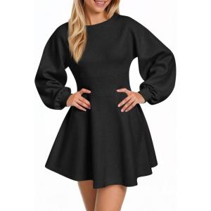 imageCicy Bell Womens Puff Long Sleeve Sweater Dresses Casual Trendy ALine Short Mini Dress Fall High Waisted Skater DressBlack